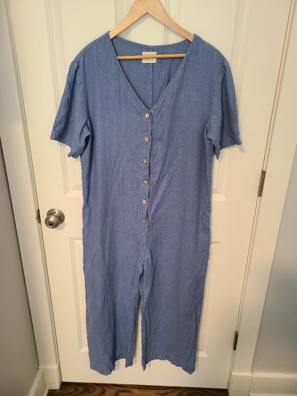 OffOn blue linen short-sleeve jumper
